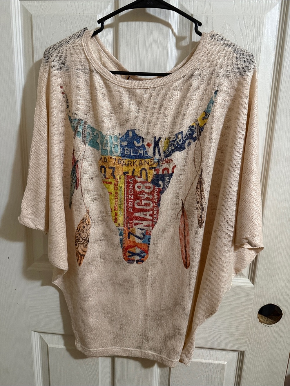 Boho Cream Graphic Bull Skull Tunic Top